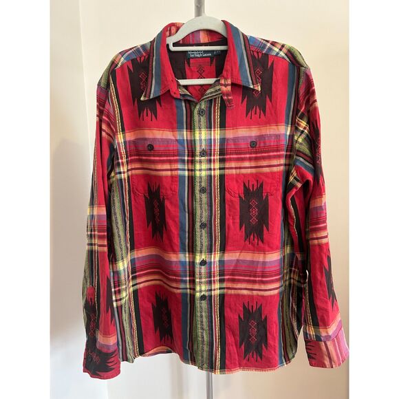 VTG Polo Ralph Lauren Shirt Mens XL Chin Strap Aztec Southwestern Beacon Serape